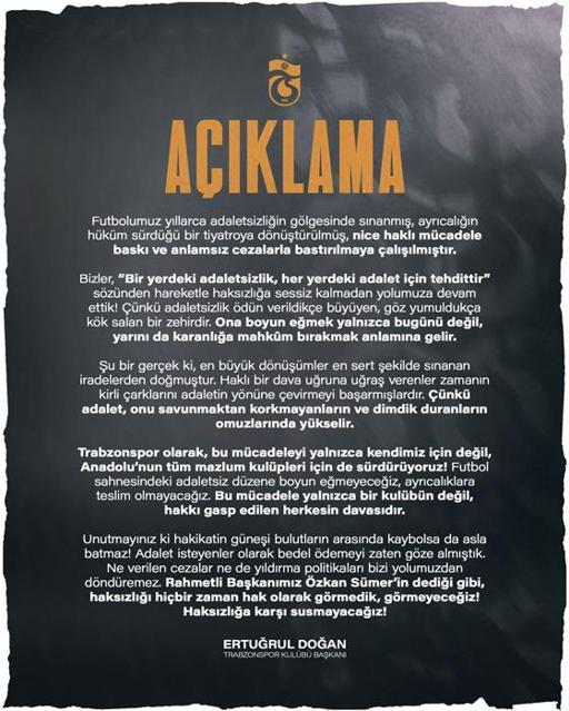 trabzonspor baskani ertugrul dogandan flas aciklama adaletsizlige karsi susmayacagiz 0 RVmkisB6
